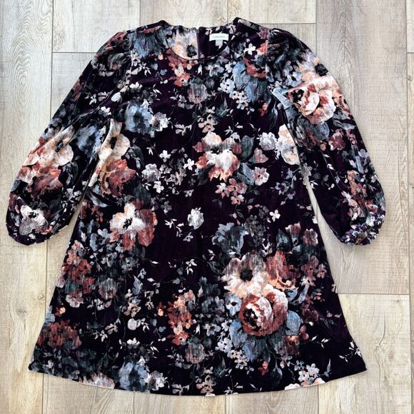 Calvin Klein Womens Velvet Puff Sleeve Floral Dress Size 14 Wedding Whimsigoth - Picture 5 of 14